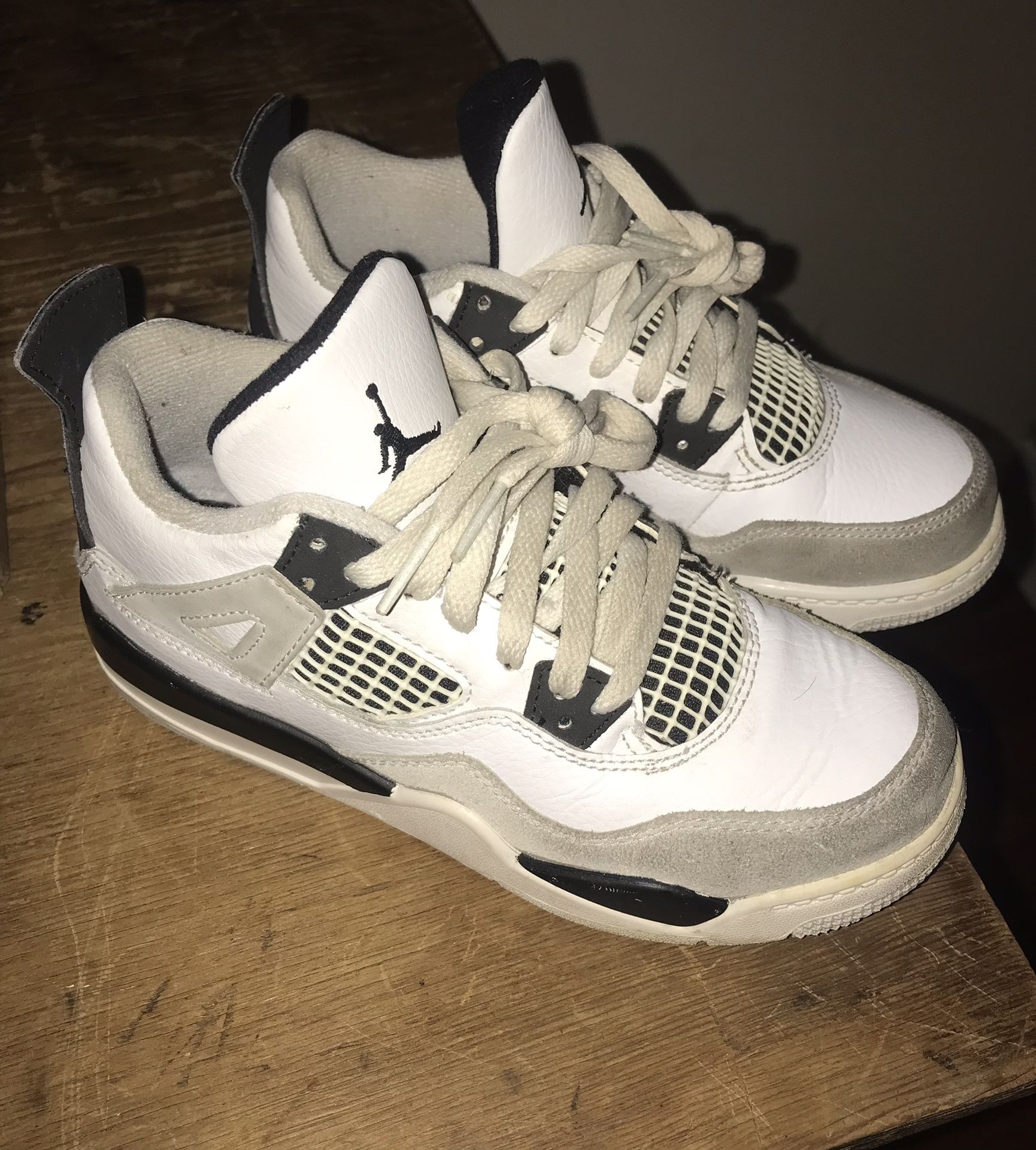 Kids Jordan 4 Retro ‘Military Black' Shoes, Size 1Y