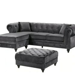Sabrina Grey Velvet 2pc. Reversible Sectional

