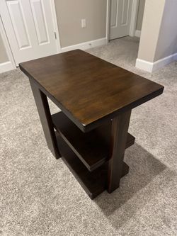 Dark Wood Side End Table with Shelf