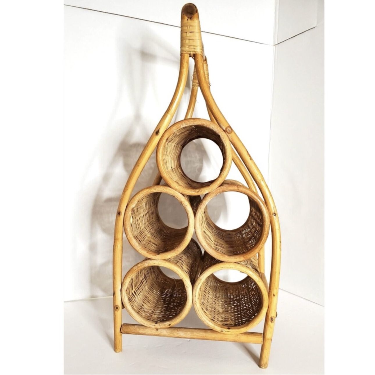 Vintage Rattan Wine Rack Boho Decor