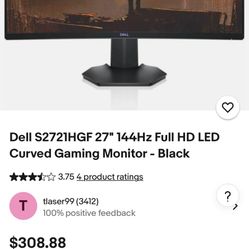 27” 144hz 1ms gaming monitor Dell S2721HGF