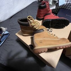 Size 5c Timberland Red Pair And Gold $45 Each..BOTH.. For $80 .. Used In Good Condition!!