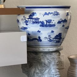 Blue Fish Bowl Porcelain 