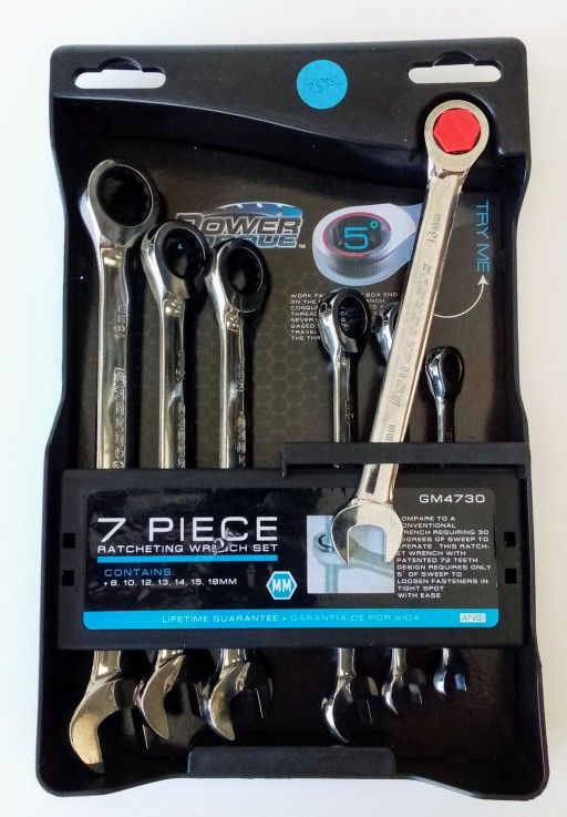 POWER TORQUE GM4730 METRIC 7 PIECE RATCHETING WRENCH SET