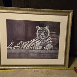 Large White Tiger Artwork Framed