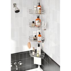 Corner Stainless Shower Steel Caddy Pole, Adjustable Organizer Corner with 4 Shelves, No Drilling