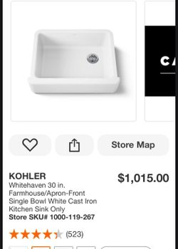 Whitehaven 30 in. Farmhouse/Apron-Front Single Bowl White Cast Iron Kitchen Sink Only
Model # K-6487-0
Store SKU # 1000119267
NEW OPEN BOX ITEM