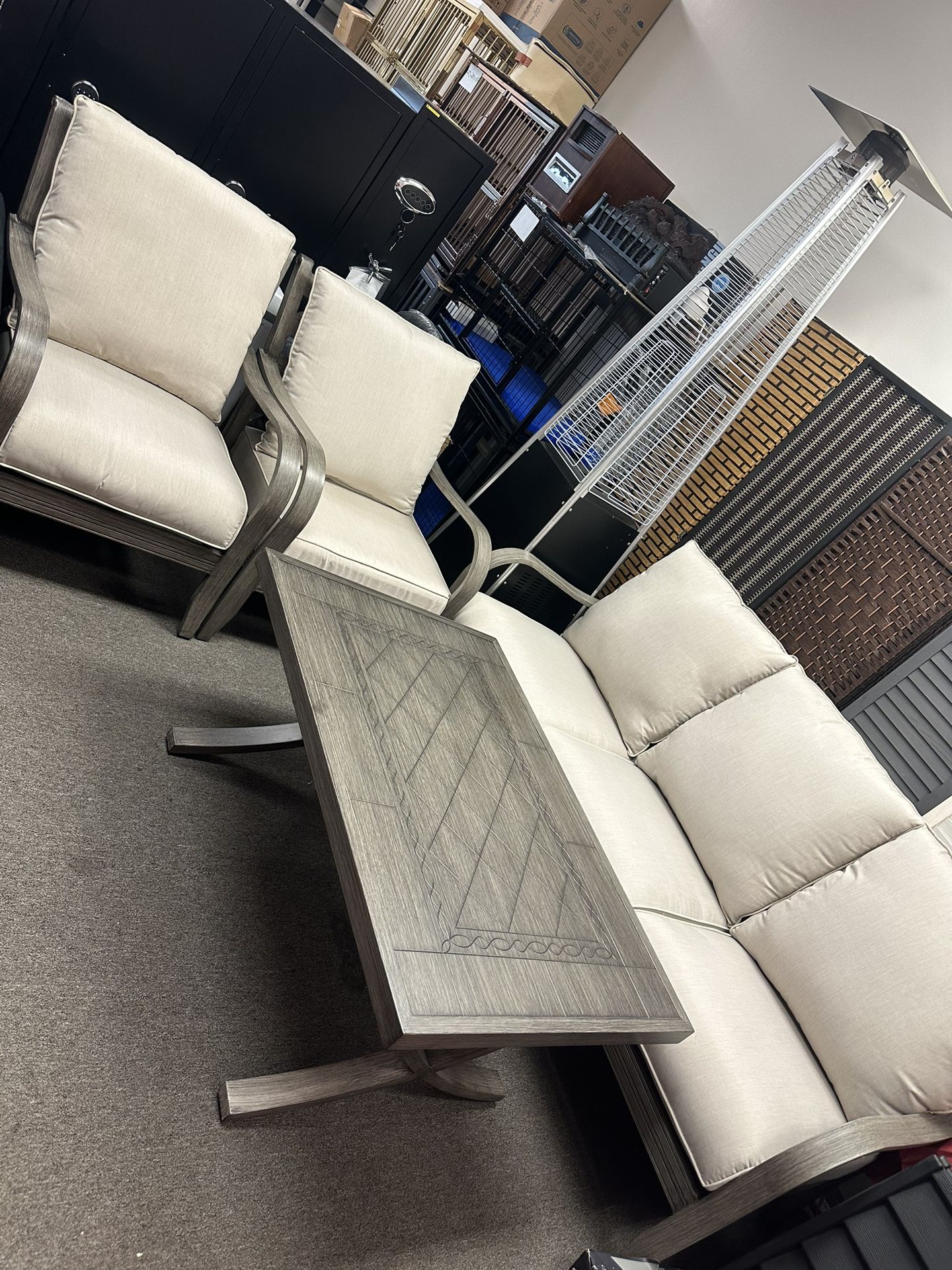 4-Pieces Aluminum Patio Conversation Set Sofa Set with 5”Thick Beige Cushions