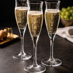 European Vintage 2000s Clear Vase-Form Champagne Cocktail Glasses Set Of 3, 2x8”