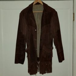 Brown suede leather jacket w/fringe
