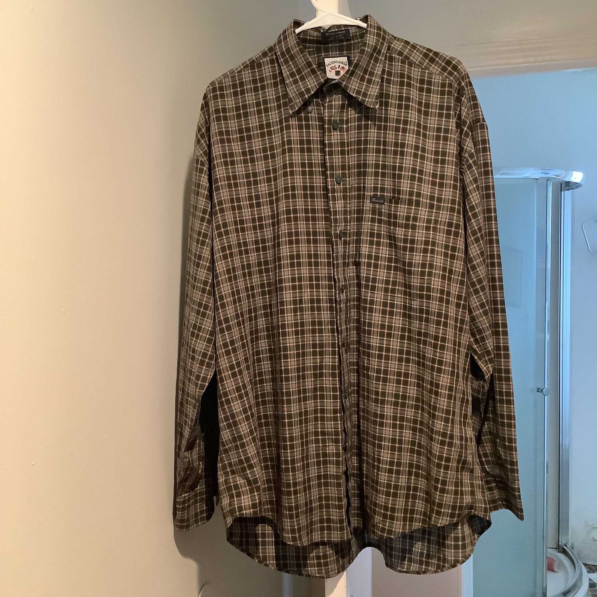 Faconnable Men's Dress Shirt. Size XL. Used in great condition. Plaid flannel made in USA America designed in France by Albert Goldberg 100% cotton