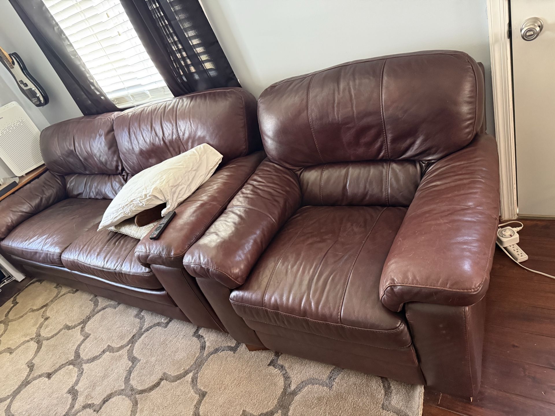 Set of leather sofa and chair -like Pottery Barn