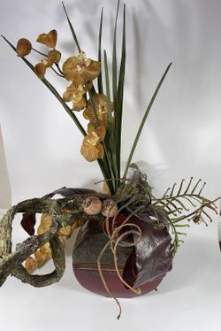 33” Large Artificial Orchid Foliage Driftwood Plant Home Decor With Ornate Vase