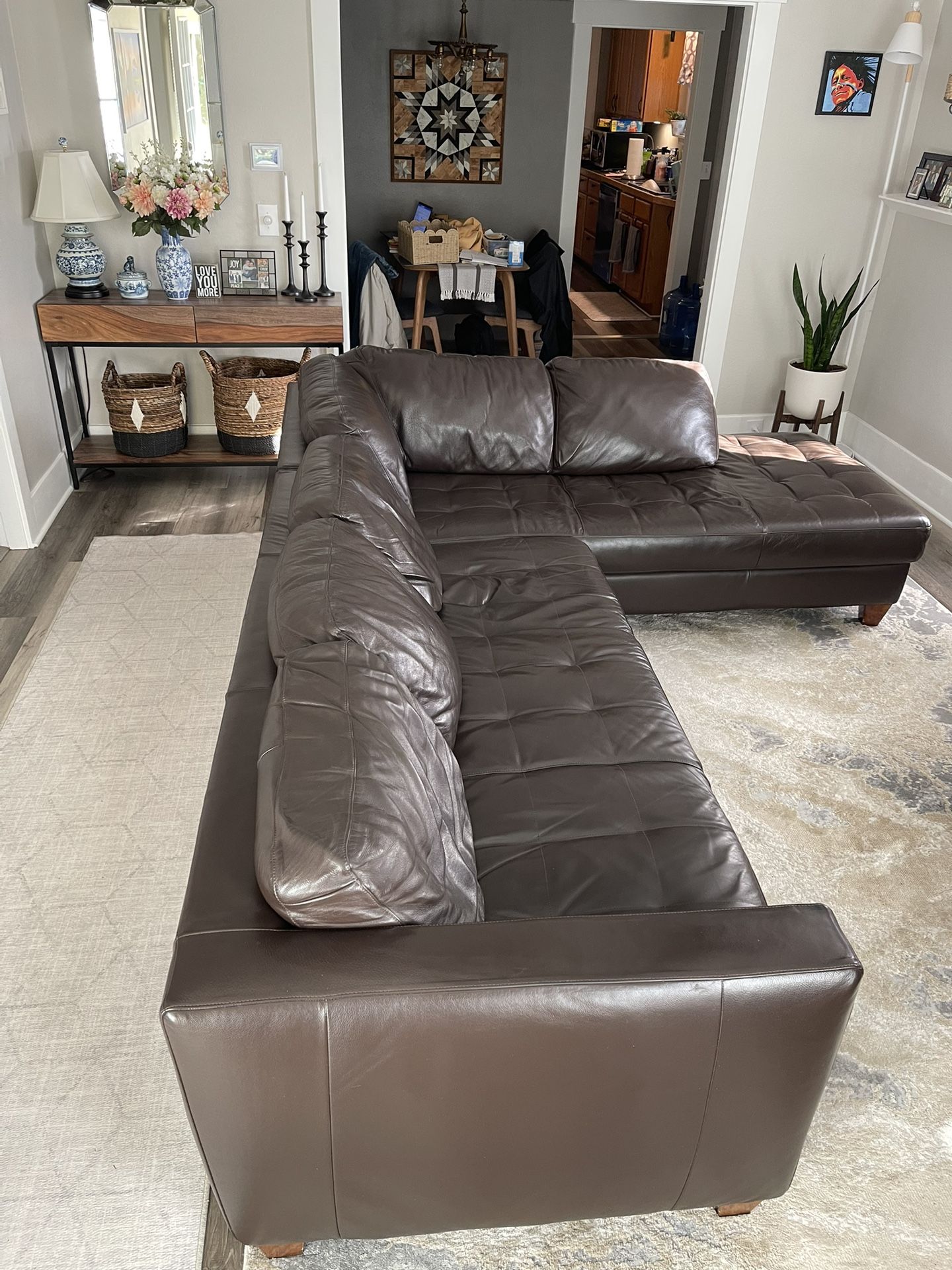 Leather Sofa + Chaise Lounge 