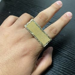 14k Gold Mens Two-Finger Ring with Nugget Design 