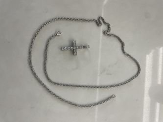 Silver Rope Chain With Moissanite Cross Pendant