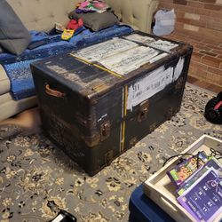 Antique War Chest Authentic Foot Locker Steamer Trunk US Army WWII Colonel World War II Military Coffee Table Collectible Coffee Table