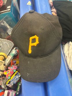 classic black Pittsburgh Pirates baseball cap featuring the team's signature yellow embroidered "P" logo on the front vintage