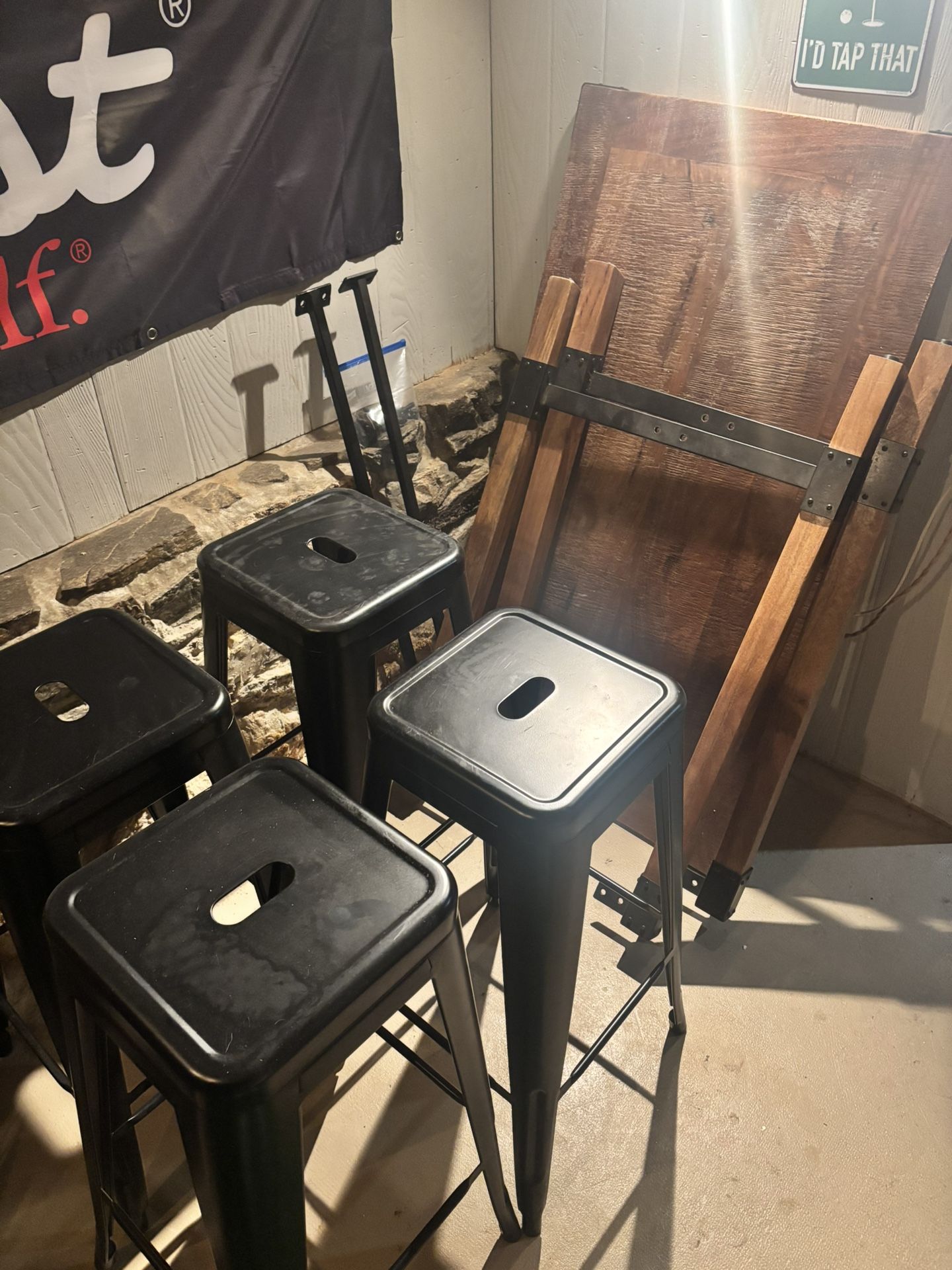 High Top Solid Wood Table & Bar Stools (4)