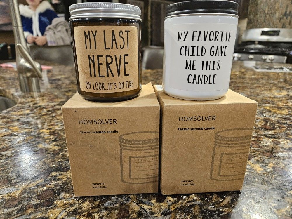NEW IN BOX Set Of 2 Candles 100% Natural Soy Wax With Funny Quotes Eack 14oz
