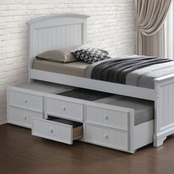 WHITE TWIN SIZE CPATAINS BED FRAME TRUNDLE STORAGE DRAWERS CAMA CAJONES 