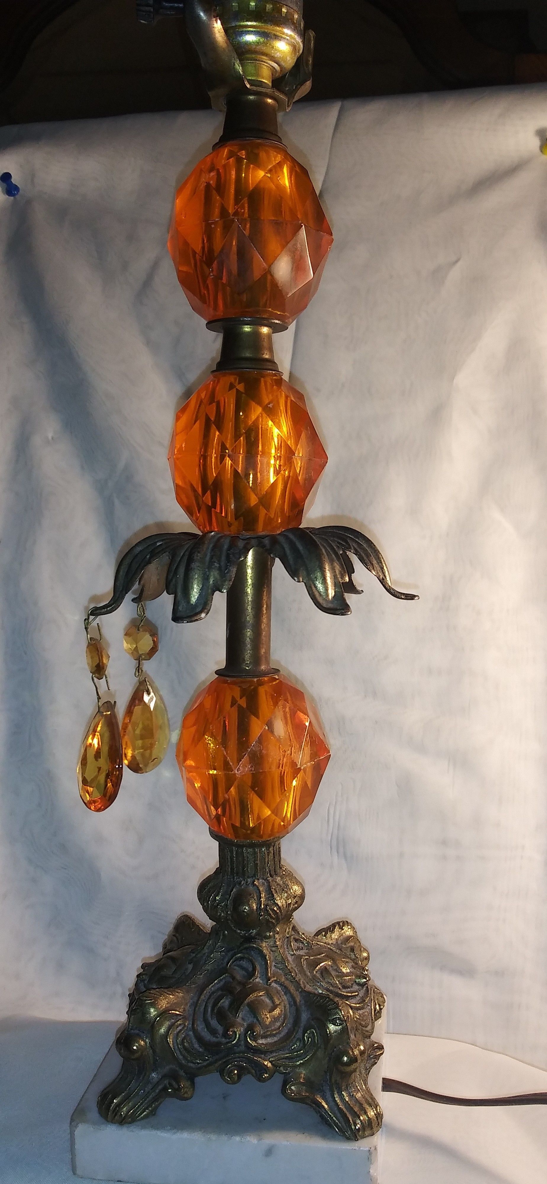 Mid Century Hollywood Recency Table Lamp Missing Few + Prisms