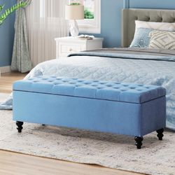 Ottoman with Storage, 51-inch Storage Ottoman Bench with Button-Tufted, Bedroom Bench Safety Hinge Ottoman in Upholstered Fabrics, Large Storage Bench