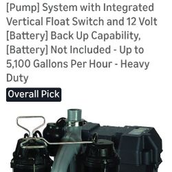 WAYNE - 1/2 HP Sump Pump with Integrated Vertical Float Switch and 12 Volt Battery Back Up Capability, Up to 5,100 Gallon 