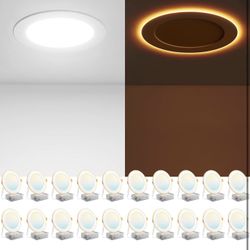 Amico 20 Pack 6 Inch 5CCT LED Recessed Ceiling Light with Night Light, 2700K/3000K/3500K/4000K/5000K Selectable Ultra-Thin Recessed Lighting, 12W=110W