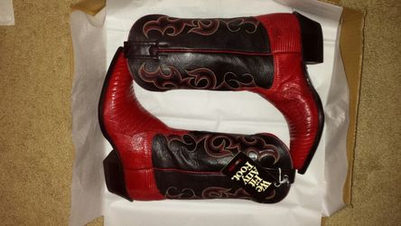 NOCONA Woman's Red Lizard Black Leather Cowboy Boots New in Box -