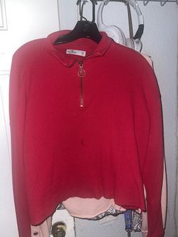 Red Hollister Half Zip Cropped Sweater
