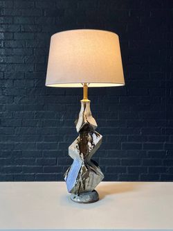 Mid-Century Brutalist Studio Ceramic Table Lamp w/ Sculptural Glazed Form, c.1960’s - Delivery Available 