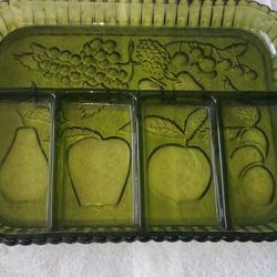 Carnival Glass Green Serving Tray