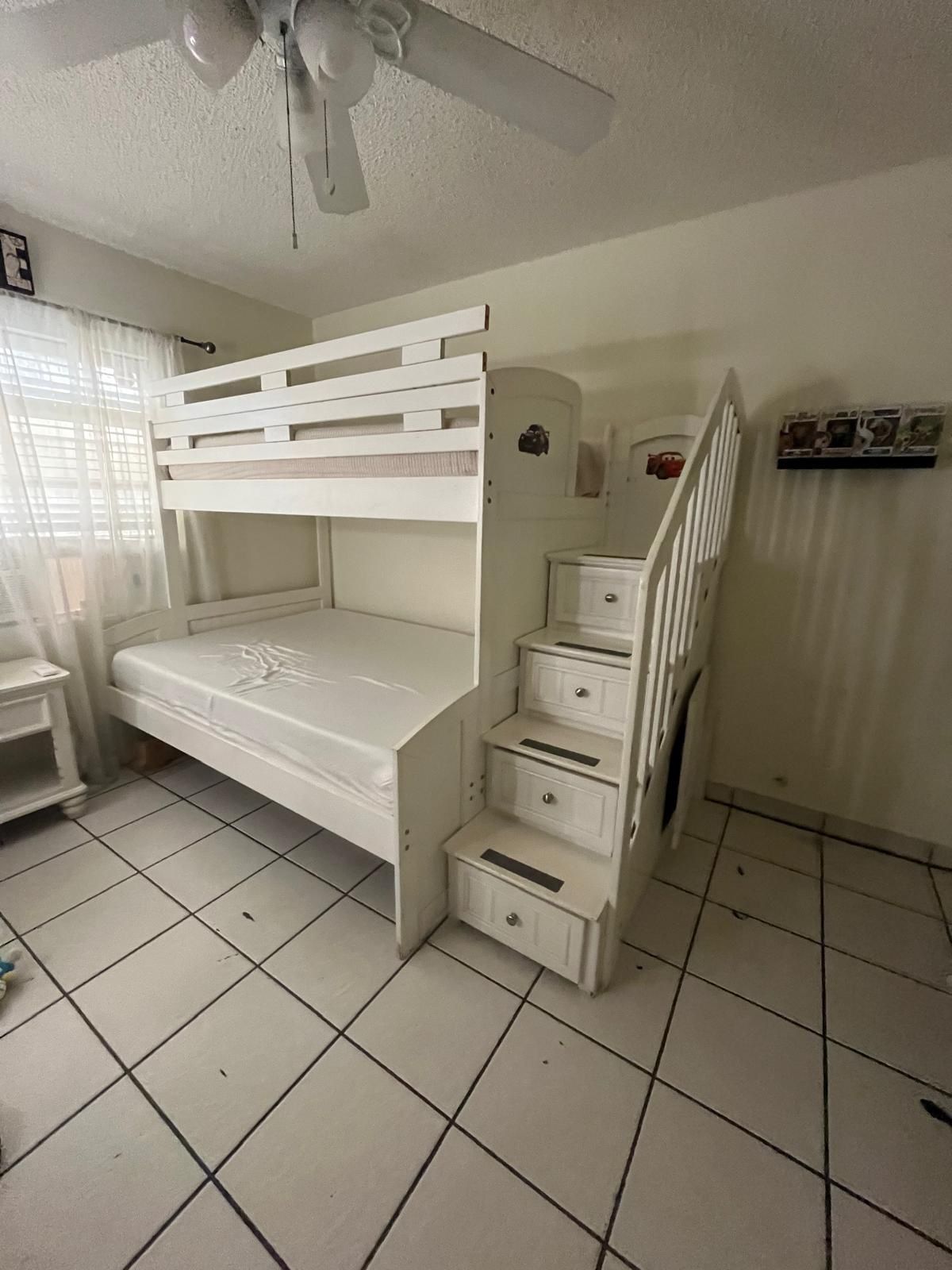 White Wooden Bunk Bed with Storage Stairs and a Bunker