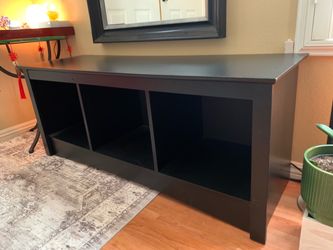 Black Wood Storage Bench with Cubbies