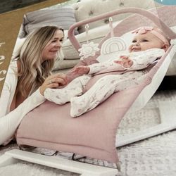 NEW Baby Delight Alpine Deluxe Portable Baby Bouncer | Infant | 0-6 Months | 100% GOTS Certified Organic Cotton Fabric | Organic Rose New, Open Box, S