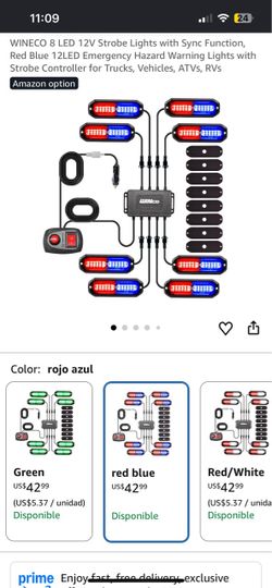 WINECO 8 LED 12V Strobe Light Kit Red Blue