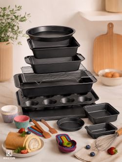 Kikcoin Bakeware Set: 22 Pcs Carbon Steel NonStick Baking Pan Set, Baking Sheet for Kitchen, Muffin Pan