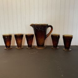 Sweet Pear Amber Glass Pitcher With Cups All For 60