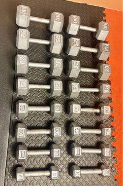 The Couple's Set... Cast Iron Hex Dumbbells: 5s, 8s, 10s, 12s, 15s, 20s, 25s and 30 pounders. Brute W= 250#