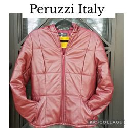 Gorgeous  Peruzzi  Firenze Italy quilted wine colored leather hooded jacket