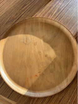 Massive Vintage Mid Century Round Design Tray Table Serving Dish Wood MCM
