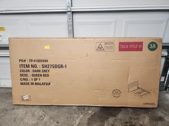 Dark Grey Queen Bed Frame with Upholstered Headboard