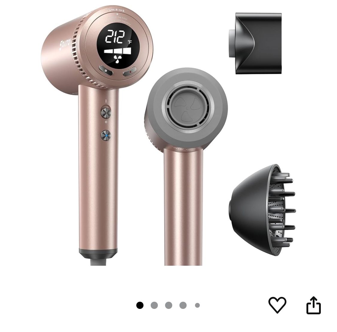 Hair Dryer with Diffuser - Professional High Speed Ionic Blow Dryer with 110,000 RPM Motor for Fast Drying, Low Noise Hairdryer with Magnetic Nozzle,