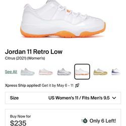 Jordan 11 Citrus Men’s 9.5 Women’s 11