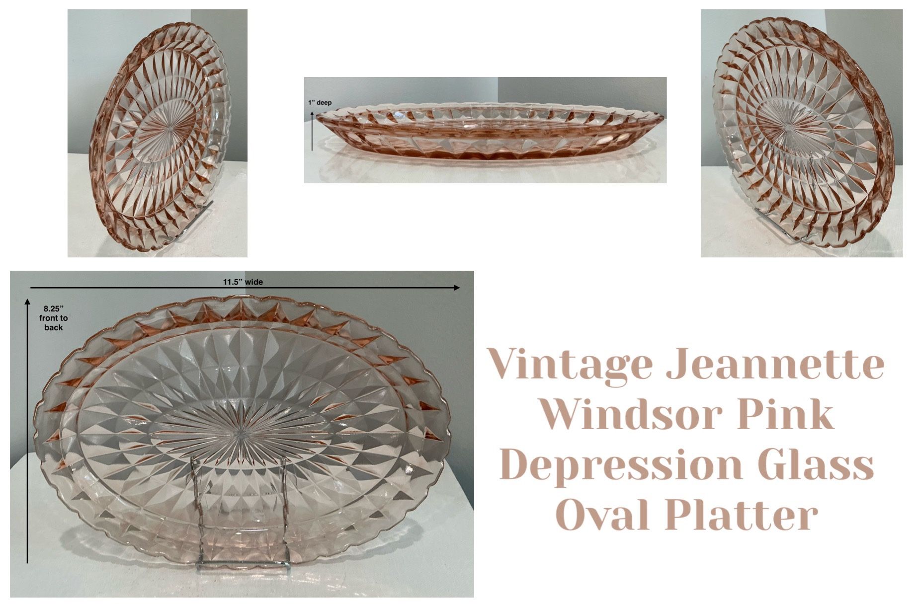 Vintage Jeannette Windsor Pink Depression Glass Oval Platter 