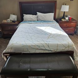 Queen Bed Frame And Leather Bench