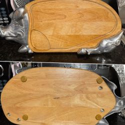 Pig Aluminum And Wood Tray Platters Vintaje Made In Thailand