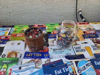 Craft Beer Bottle Caps And 6 Pack Racks For Beer Art