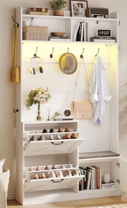 Entryway Hall Tree with Bench and Shoe Storage